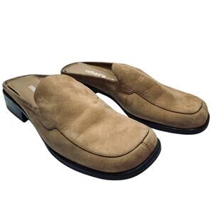 Aerosoles What's What Womens Beige Nubuck Slip On Leather Mules Shoes sz 6